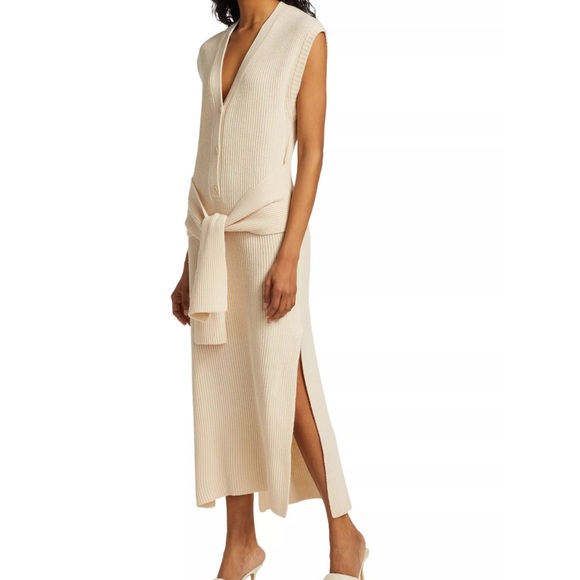 Jonathan Simkhai Annette Rib Knit Cream Cashmere Blend Henley Dress - Picture 5 of 14